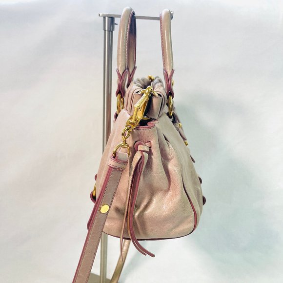 Auc Miu Miu Vitello Lux Gathered Shine Crossbody/Satchel/bag - Picture 8 of 16